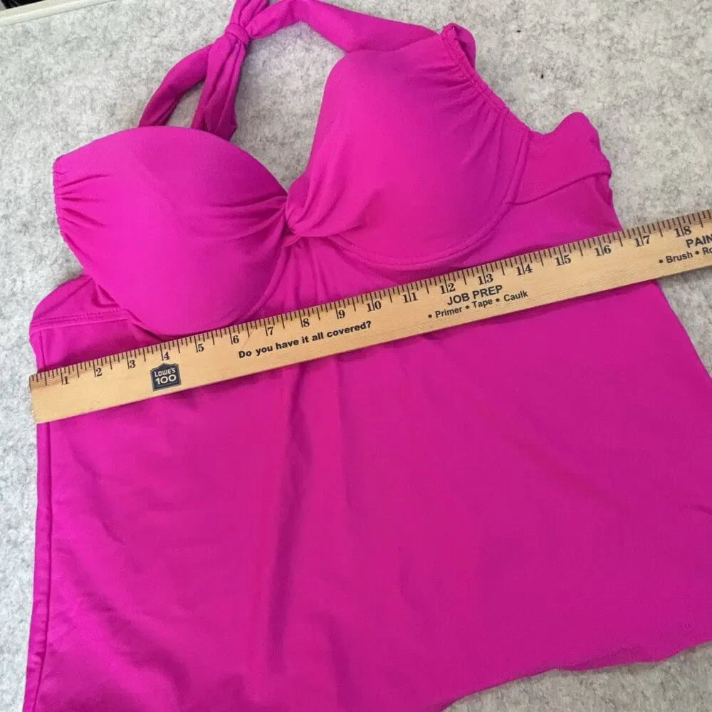 Catalina Hot Pink Halter Tie-Neck Tankini Swim Top Contour Underwire Bra Size XL